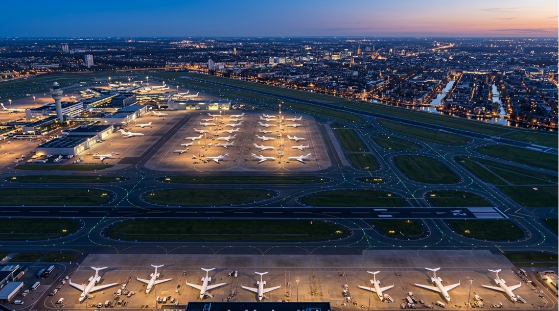 private jets Amsterdam Schiphol evening