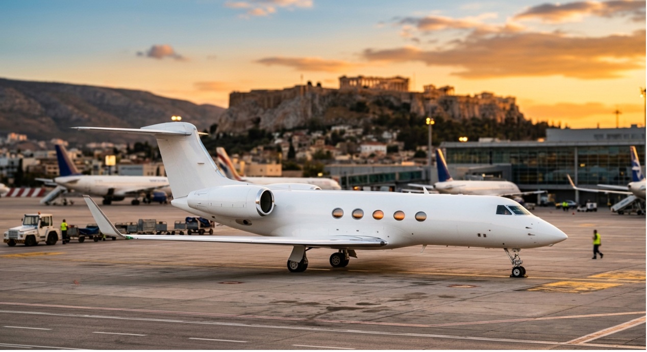private jets parked apron Athens LGAV airport Greece