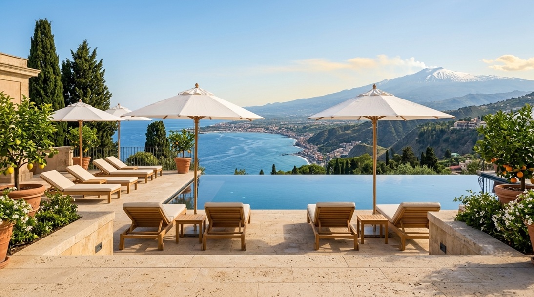 luxury hotel terrace in Taormina Sicily