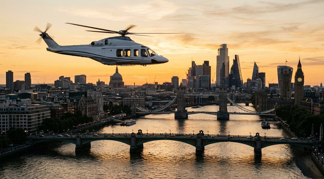 helicopter over the Thames London England