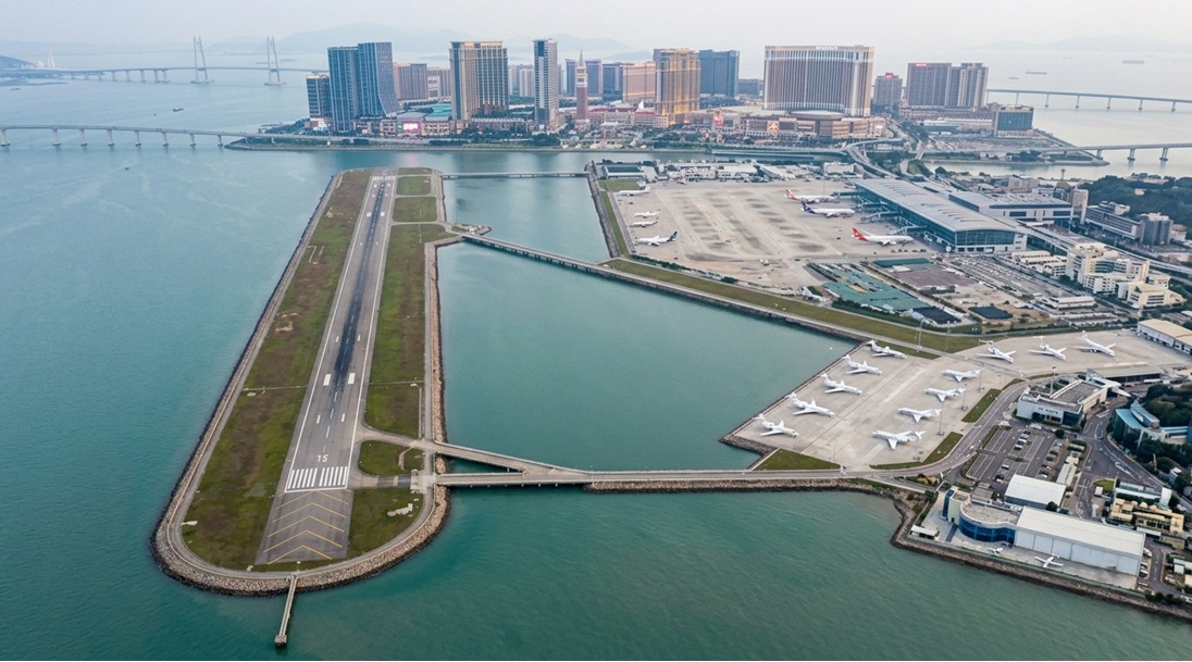 Macau airport aerial view private jets