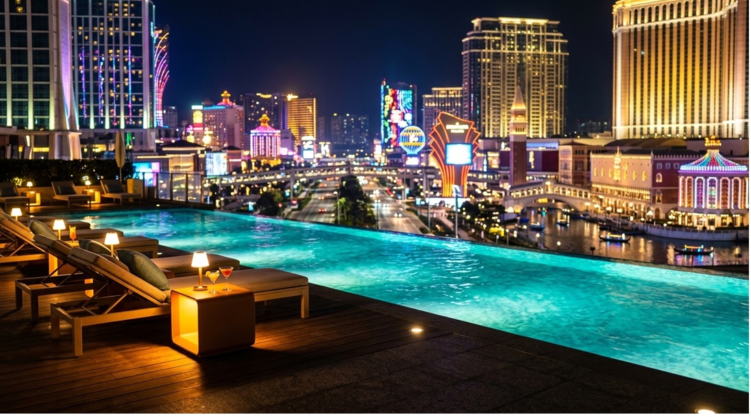 luxury casino resort pool Macau at night