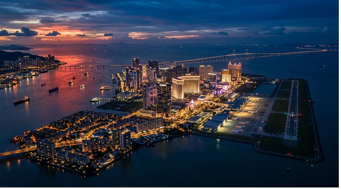 Macau Cotai Strip aerial view at dusk