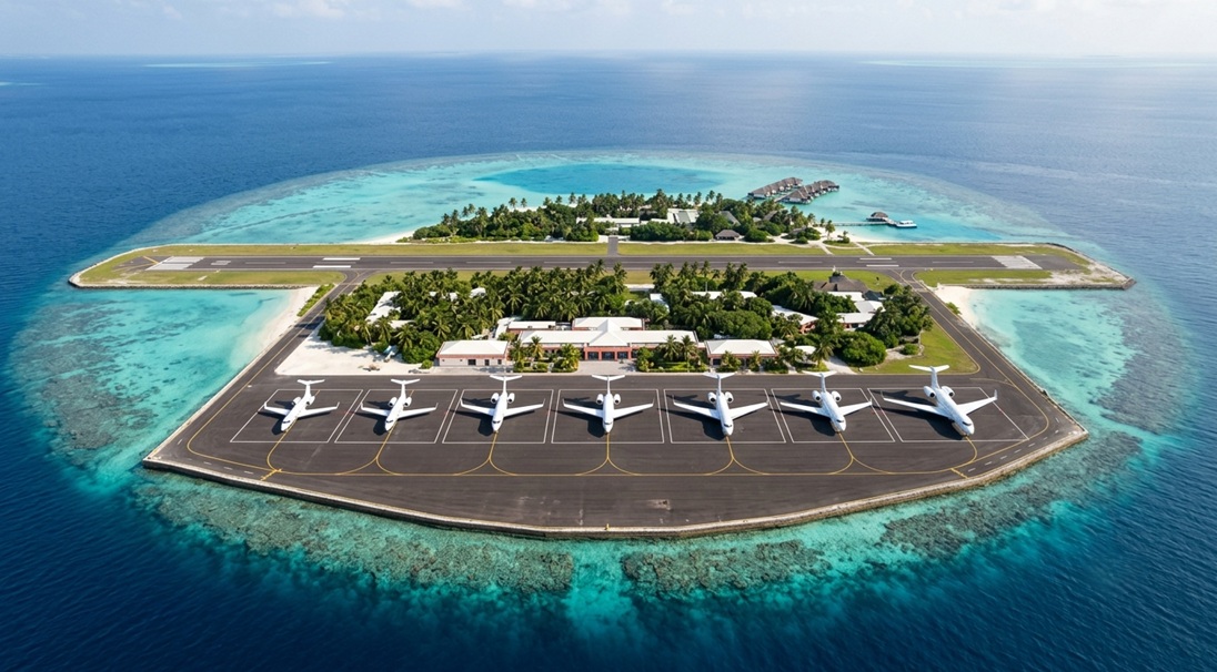private jets at Male airport Maldives aerial view