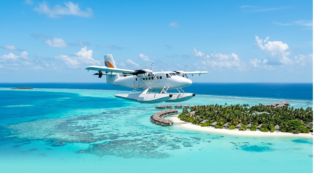 seaplane transfer over the Maldivian atolls