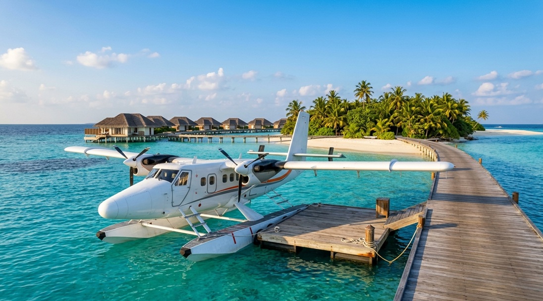 seaplane at a Maldives resort jetty