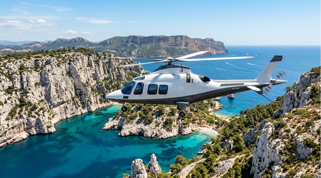 helicopter transfer over the Calanques near Marseille