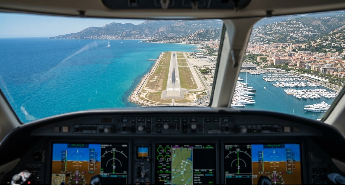 private jet Monte Carlo skyline evening