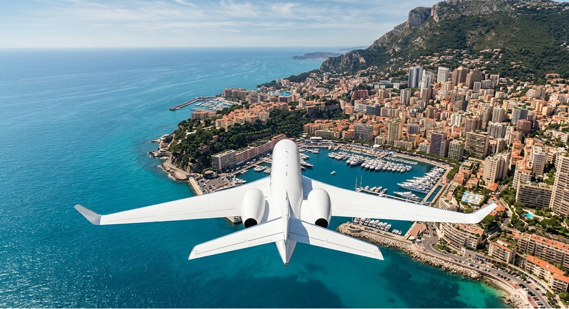 private jet flight over Monte Carlo Monaco