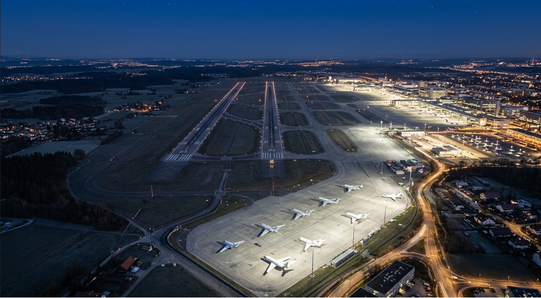 private jets Munich Airport night