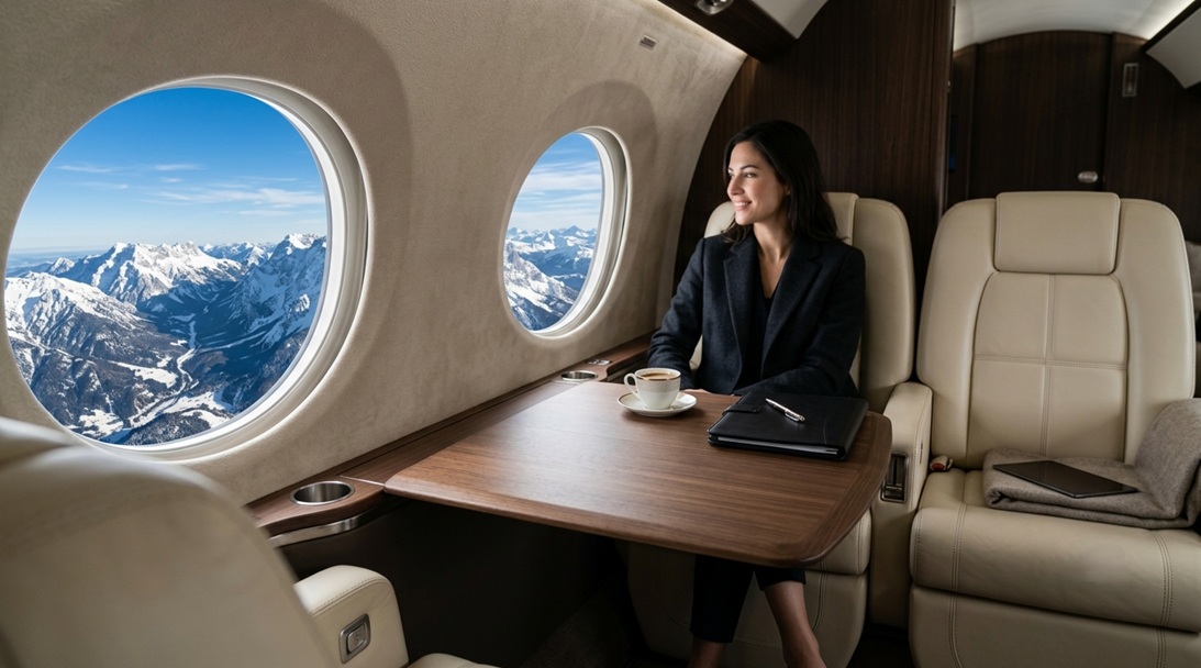 private jet cabin Bavarian Alps