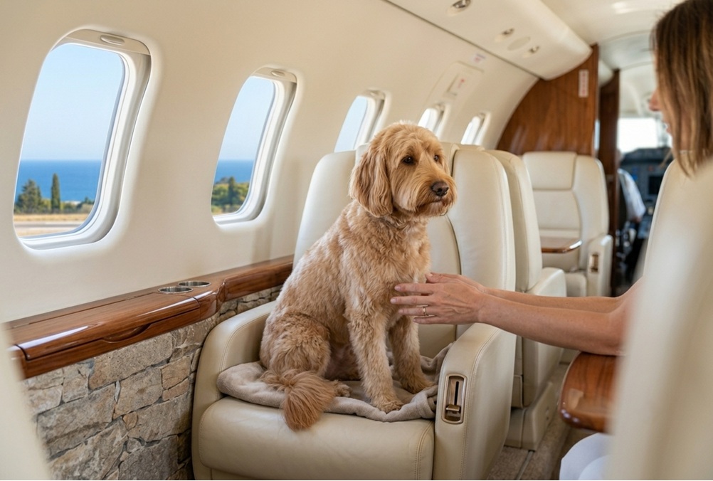 travelling with a pet on a private jet to Rhodes