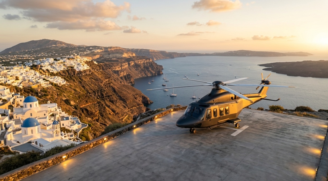 private helicopter Santorini helipad
