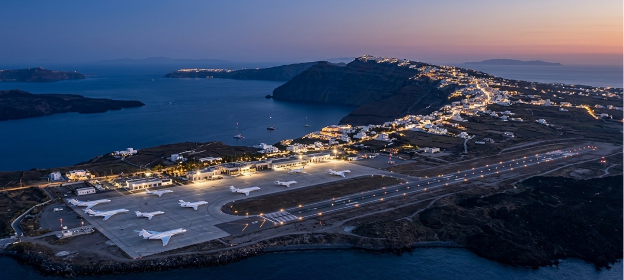private jets Santorini Airport evening