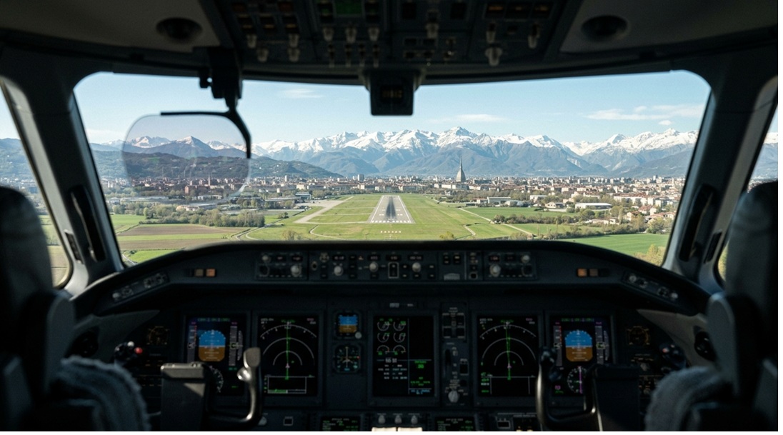 private jet approach Turin Airport