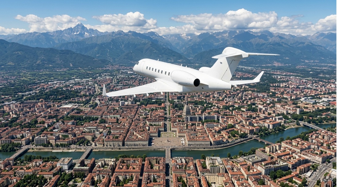 private jet flight over Turin