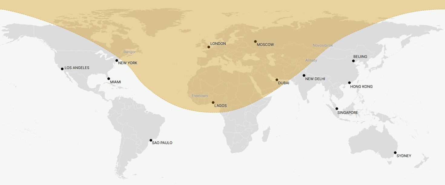 Bombardier Challenger 3500 Range Map from London