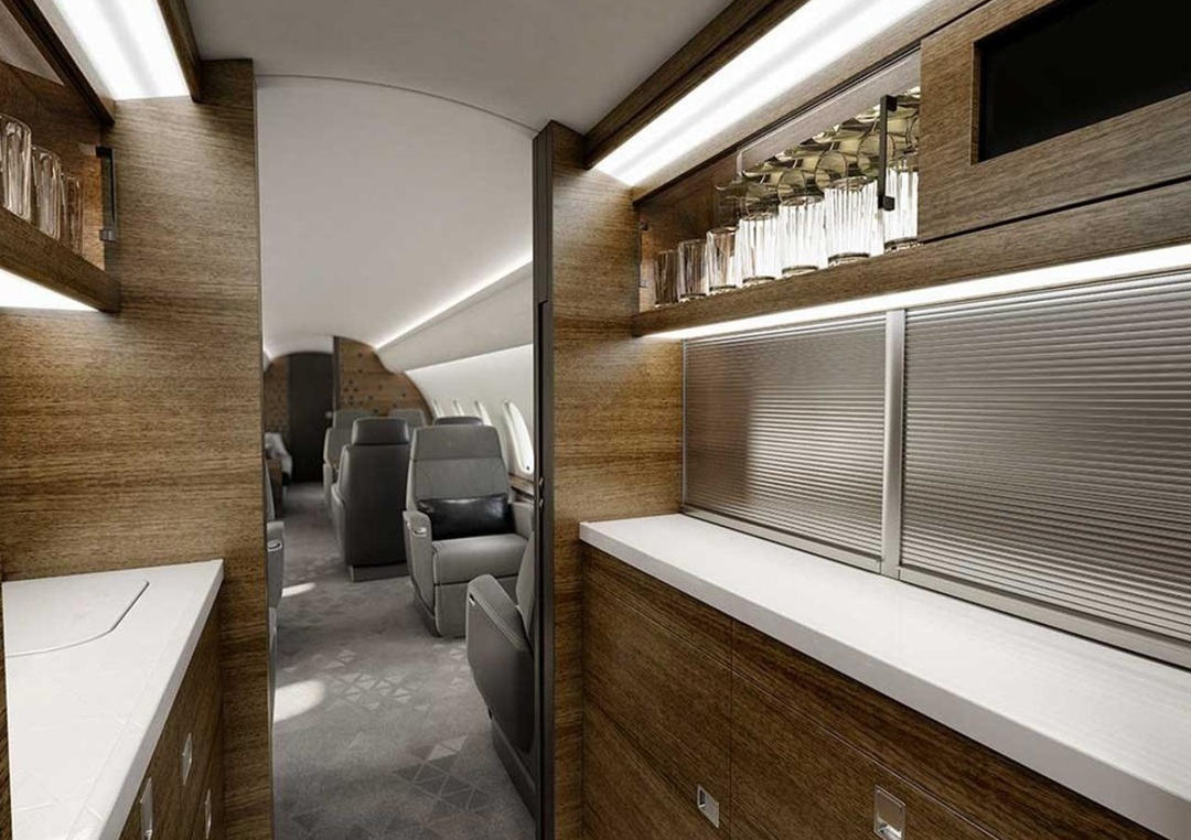 Global 5500 flat-floor three-zone cabin