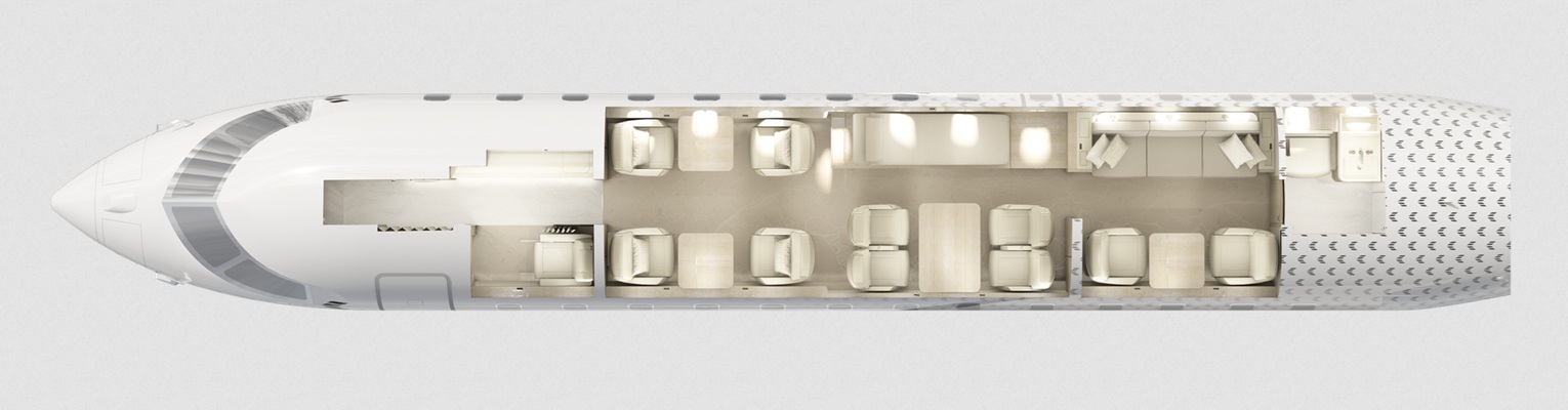Global 6500 cabin seating layout
