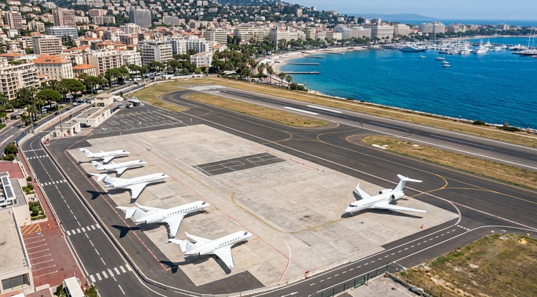 private jets parked at a Côte d'Azur airport