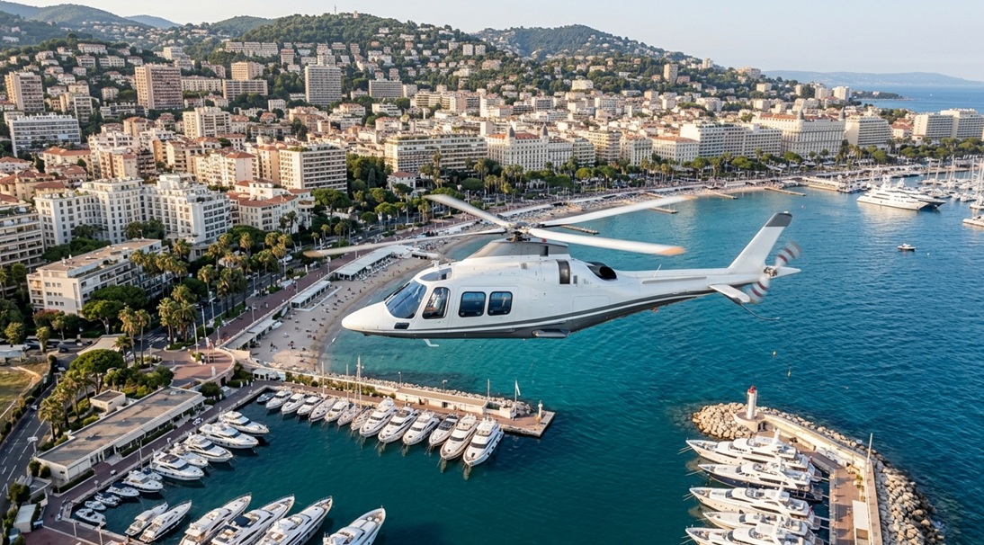 helicopter over the Côte d'Azur coastline
