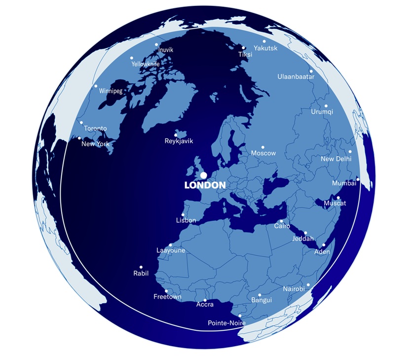 Embraer Praetor 600 Range Map from London