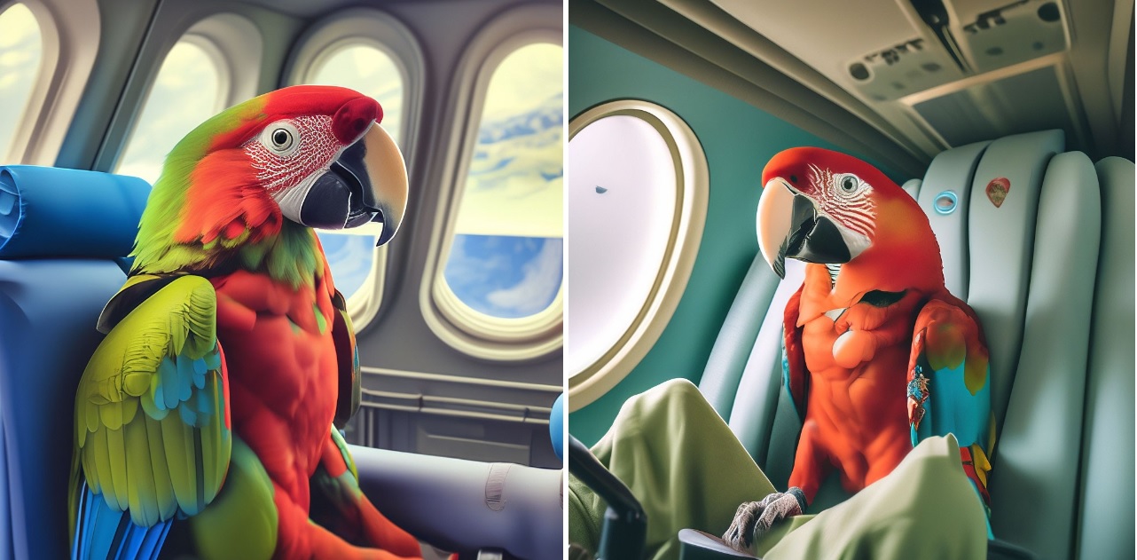 private flight with a parrots in the cabin
