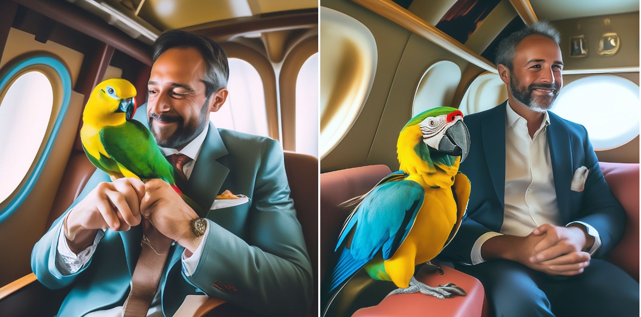 private jet with a parrot