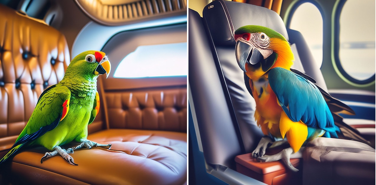 Private jet with a parrots